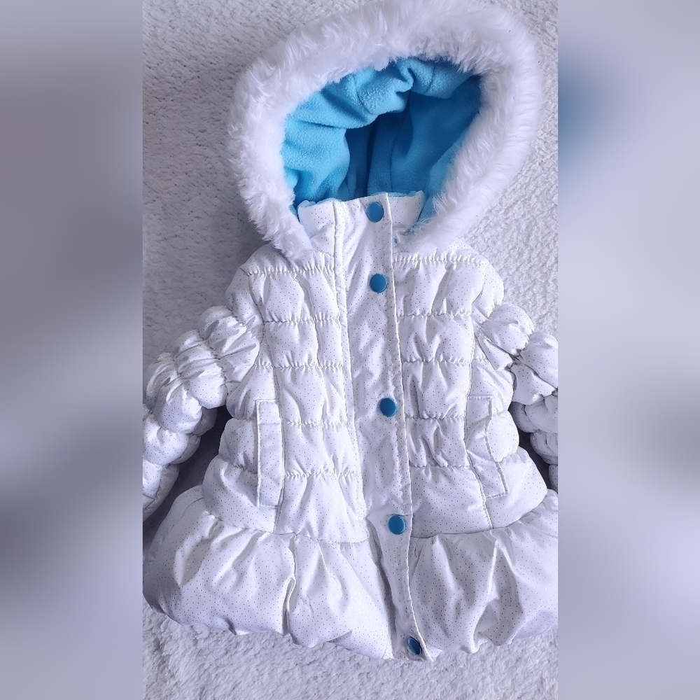 $75 HAWKE & COâ HOODED PUFFY WINTER COAT JACKET SPARKLE WHITE 18M MONTHS #4